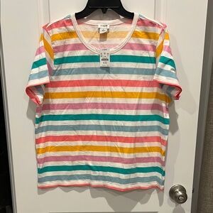 NWT J. Crew Short Sleeve Striped Bright Multicolor Spring Summer Shirt Size L